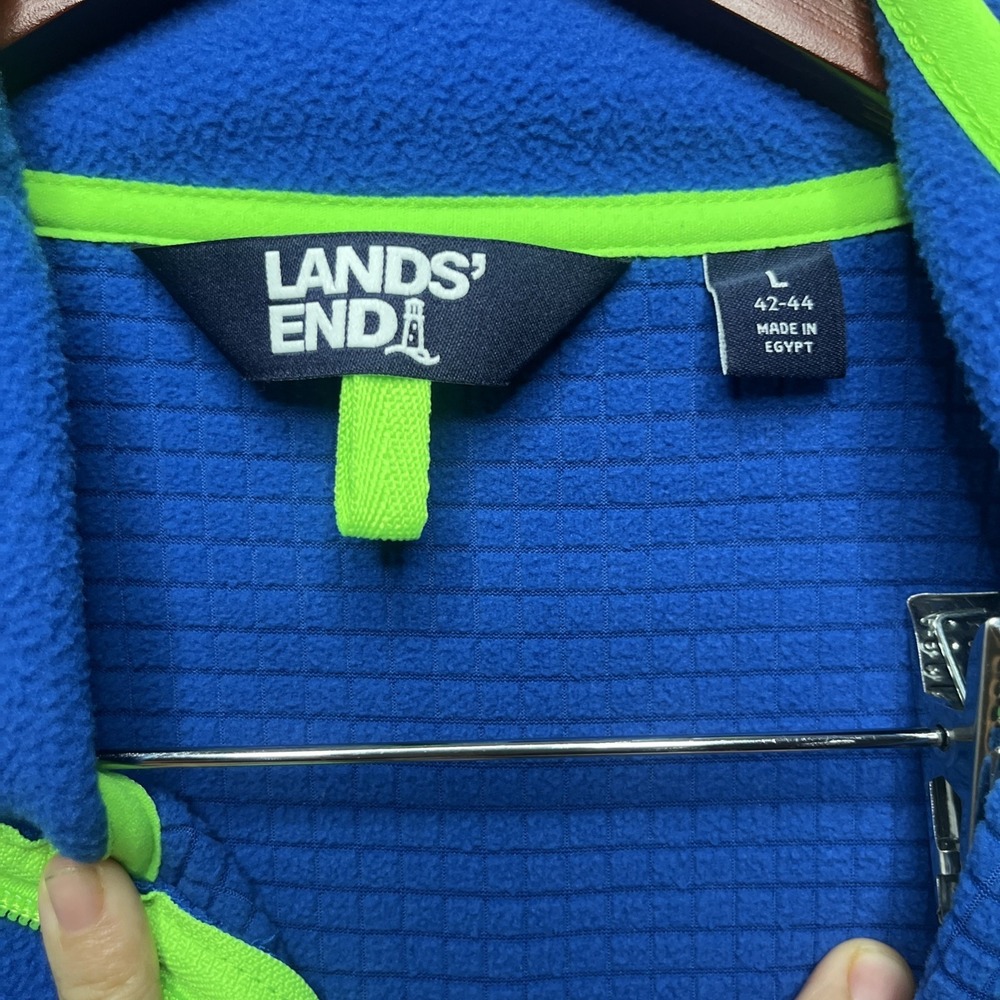 Men's Lands'‎ End Grid Fleece Zip-Up Jacket - Classic Cobalt Blue, Size Large - Picture 3 of 6